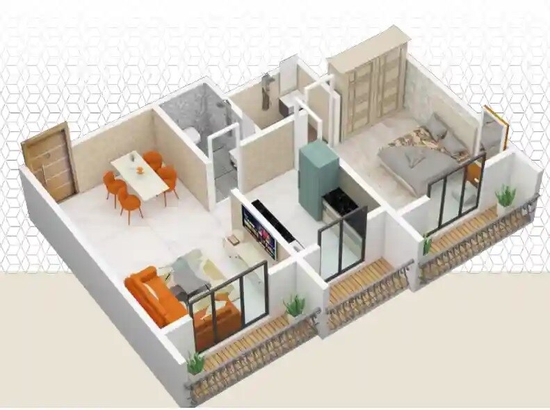 Floor plan of 1 BHK 454 Sq. Ft. Apartment in Trinity Towne Vista, Palghar