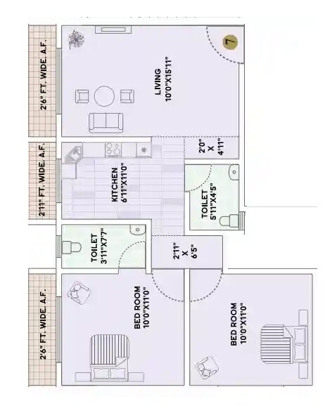 Floor plan of 2 BHK 530 Sq. Ft. Apartment in Trinity Towne Vista, Palghar