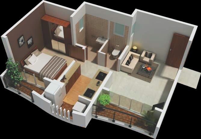 Floor plan of 1 BHK 309 Sq. Ft. Apartment in Unicorn Global Arena, Palghar