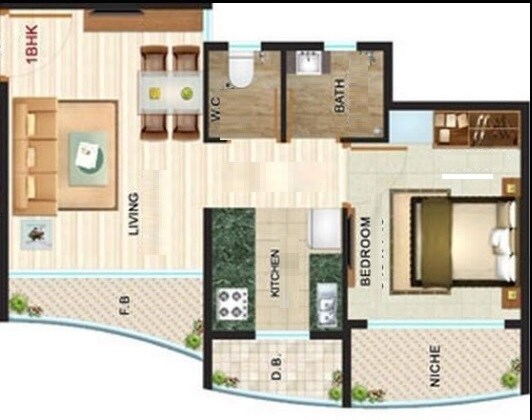 Floor plan of 1 BHK 260 Sq. Ft. Apartment in Unicorn Global Arena, Palghar