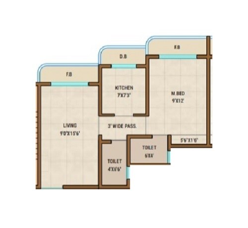 Floor plan of 1 BHK 309 Sq. Ft. Apartment in Unique Tower Panchali, Palghar