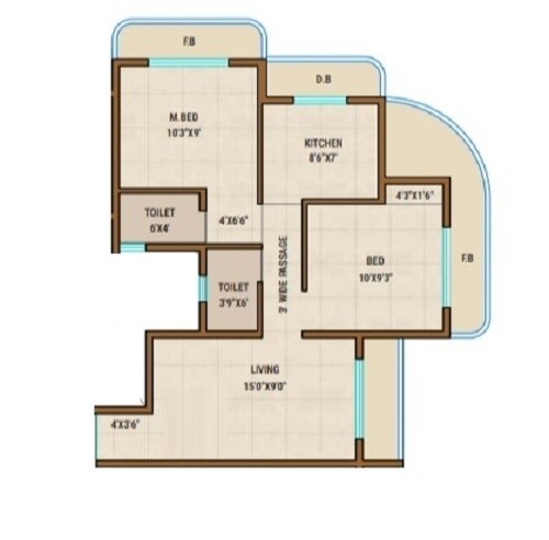 Floor plan of 2 BHK 486 Sq. Ft. Apartment in Unique Tower Panchali, Palghar
