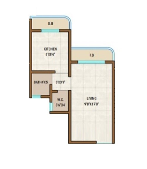 Floor plan of 238 Sq. Ft. Studio in Unique Tower Panchali, Palghar