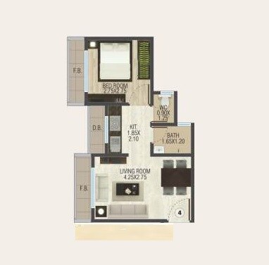 Floor plan of 1 BHK 301 Sq. Ft. Apartment in United Regency, Palghar