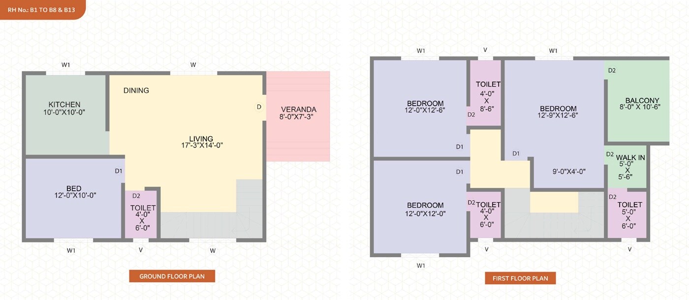 Floor plan of 3 BHK 1385 Sq. Ft. Villa in United Royal Palaces, Palghar
