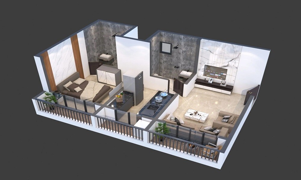 Floor plan of 1 BHK 318 Sq. Ft. Apartment in V Shree Jay Vishal, Palghar