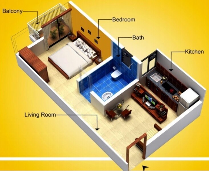 Floor plan of 1 BHK 589 Sq. Ft. Apartment in Vaibhav Palghar, Palghar