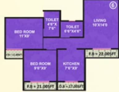 Floor plan of 2 BHK 535 Sq. Ft. Apartment in Vama Paradise, Palghar