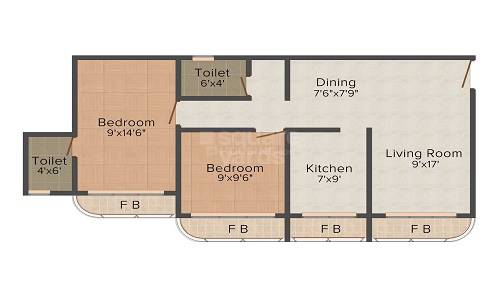 Floor plan of 2 BHK 604 Sq. Ft. Apartment in Vandana Residency, Palghar