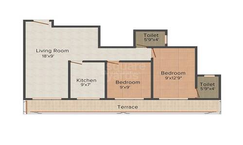 Floor plan of 2 BHK 645 Sq. Ft. Apartment in Vandana Residency, Palghar