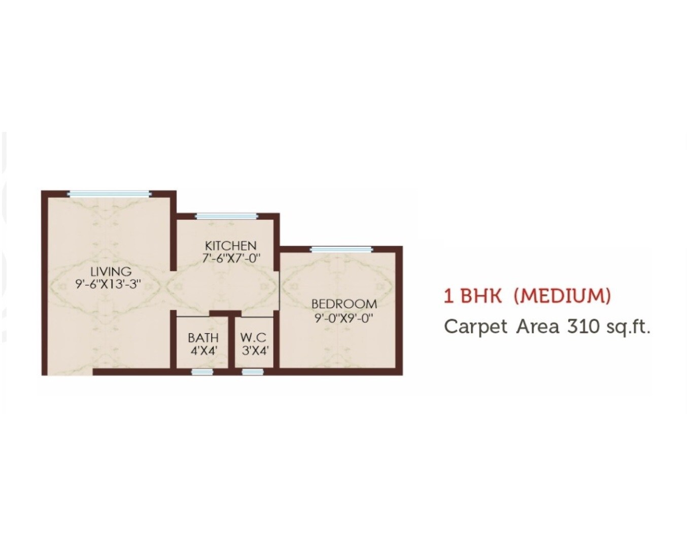 Floor plan of 1 BHK 310 Sq. Ft. Apartment in Vansh Navkar Complex, Palghar