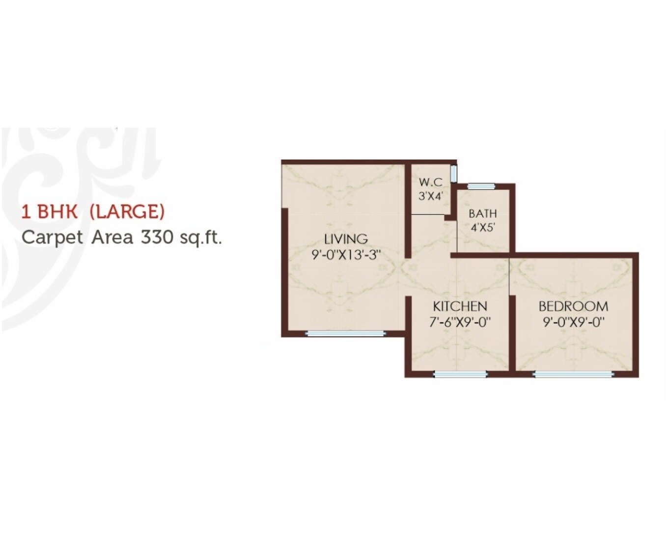 Floor plan of 1 BHK 330 Sq. Ft. Apartment in Vansh Navkar Complex, Palghar
