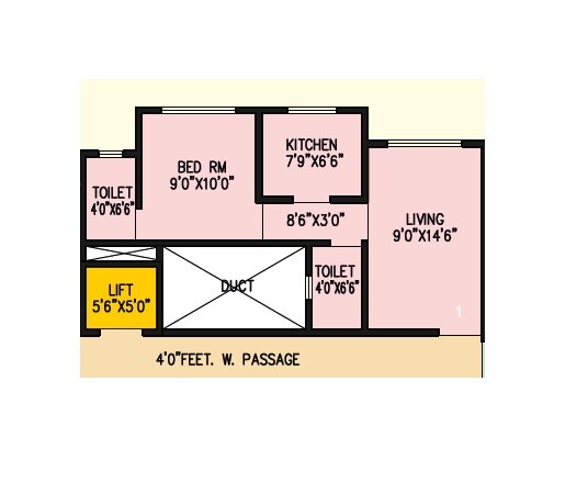 Floor plan of 1 BHK 425 Sq. Ft. Apartment in Vardaan Riyansh Enclave, Palghar