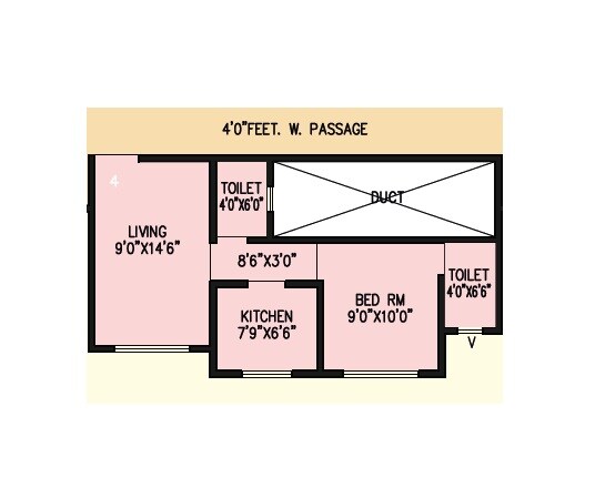 Floor plan of 1 BHK 630 Sq. Ft. Apartment in Vardaan Riyansh Enclave, Palghar