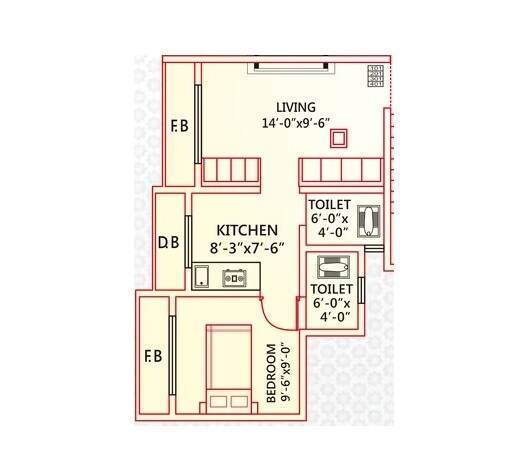 Floor plan of 1 BHK 295 Sq. Ft. Apartment in Vastu Impressa, Palghar
