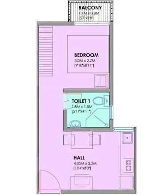 Floor plan of 1 BHK 393 Sq. Ft. Apartment in Vbhc Greenglade, Palghar