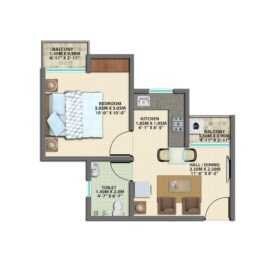 Floor plan of 1 BHK 534 Sq. Ft. Apartment in VBHC Greens Phase II, Palghar
