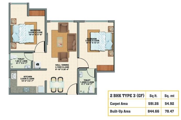 Floor plan of 2 BHK 591 Sq. Ft. Apartment in VBHC Greenwoods, Palghar