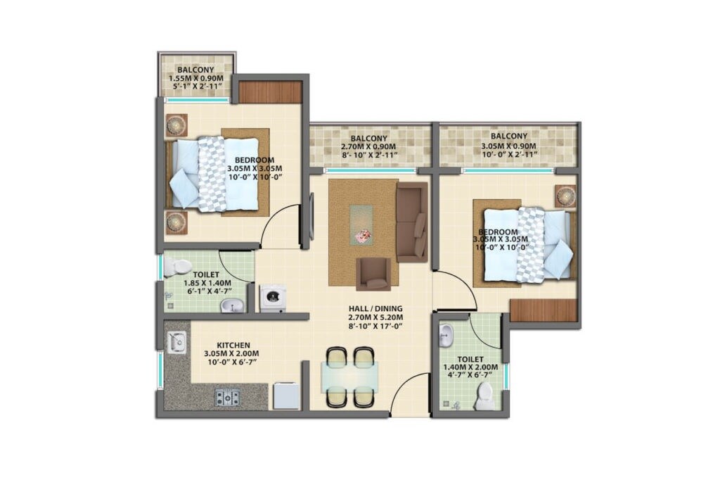 Floor plan of 2 BHK 617 Sq. Ft. Apartment in VBHC Greenwoods, Palghar