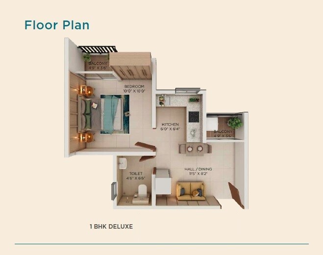 Floor plan of 1 BHK 430 Sq. Ft. Apartment in VBHC Springwater, Palghar