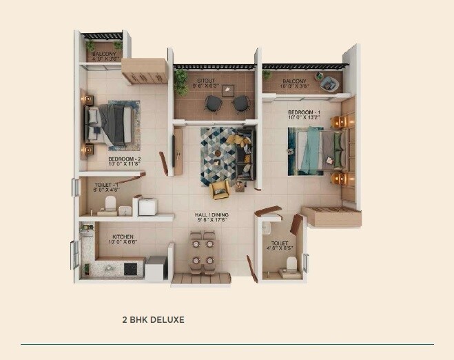 Floor plan of 2 BHK 700 Sq. Ft. Apartment in VBHC Springwater, Palghar
