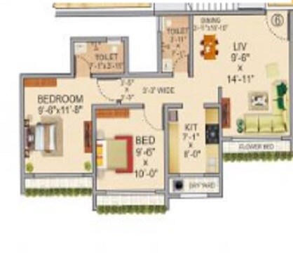 Floor plan of 2 BHK 505 Sq. Ft. Apartment in Veena Dynasty Phase 2, Palghar
