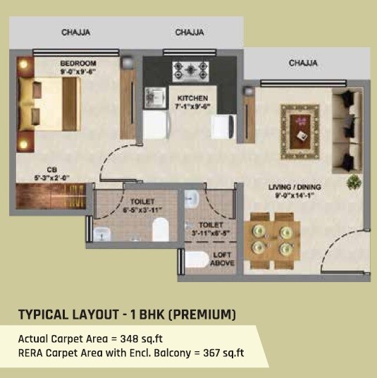Floor plan of 1 BHK 367 Sq. Ft. Apartment in Veena Samrajya, Palghar
