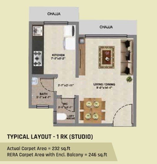 Floor plan of 246 Sq. Ft. Studio in Veena Samrajya, Palghar