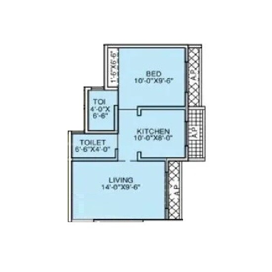Floor plan of 1 BHK 351 Sq. Ft. Apartment in Veer Apartments, Palghar