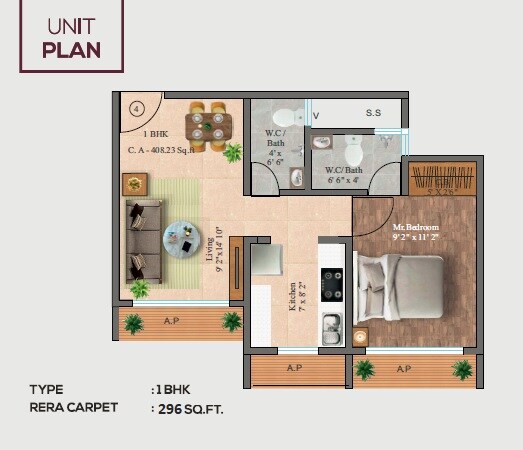 1 BHK 296 Sq. Ft. Apartment