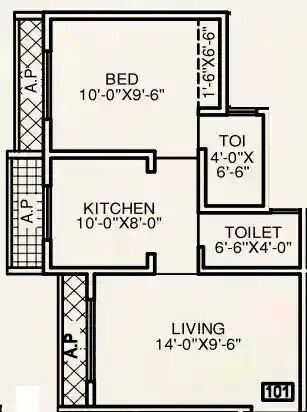Floor plan of 1 BHK 322 Sq. Ft. Apartment in Veer One, Palghar