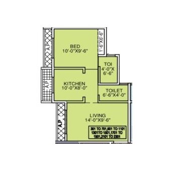 Floor plan of 1 BHK 391 Sq. Ft. Apartment in Veer One, Palghar