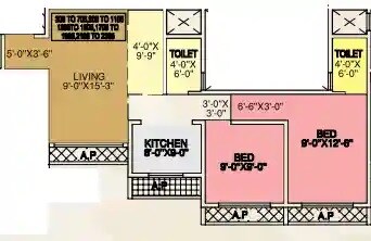 Floor plan of 2 BHK 481 Sq. Ft. Apartment in Veer One, Palghar