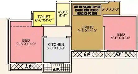 Floor plan of 2 BHK 512 Sq. Ft. Apartment in Veer One, Palghar