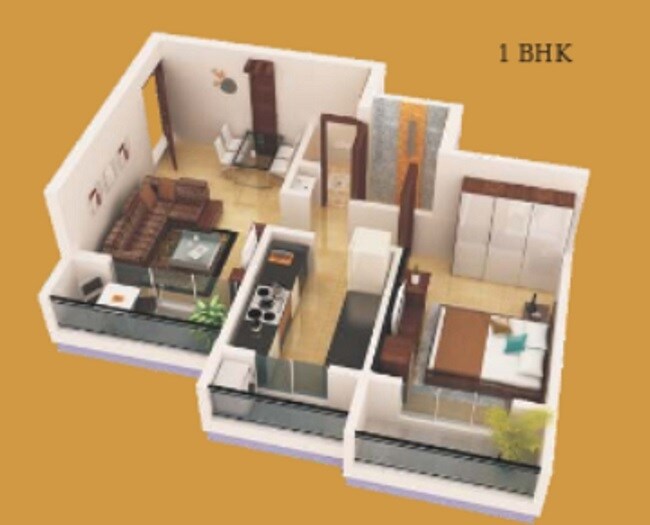 Floor plan of 1 BHK 385 Sq. Ft. Apartment in Versatile Yashwant Heights, Palghar