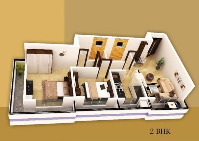 Floor plan of 2 BHK 635 Sq. Ft. Apartment in Versatile Yashwant Heights, Palghar