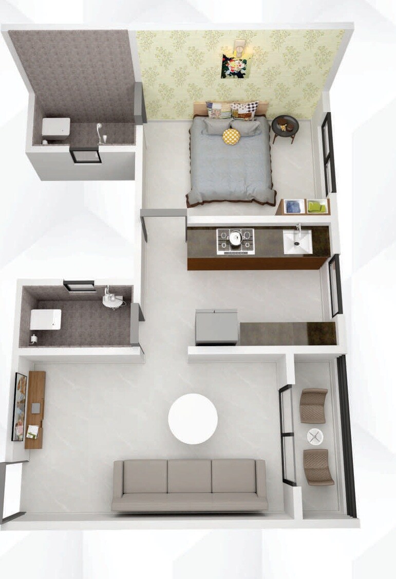 Floor plan of 1 BHK 396 Sq. Ft. Apartment in VG Shree Hari Complex, Palghar