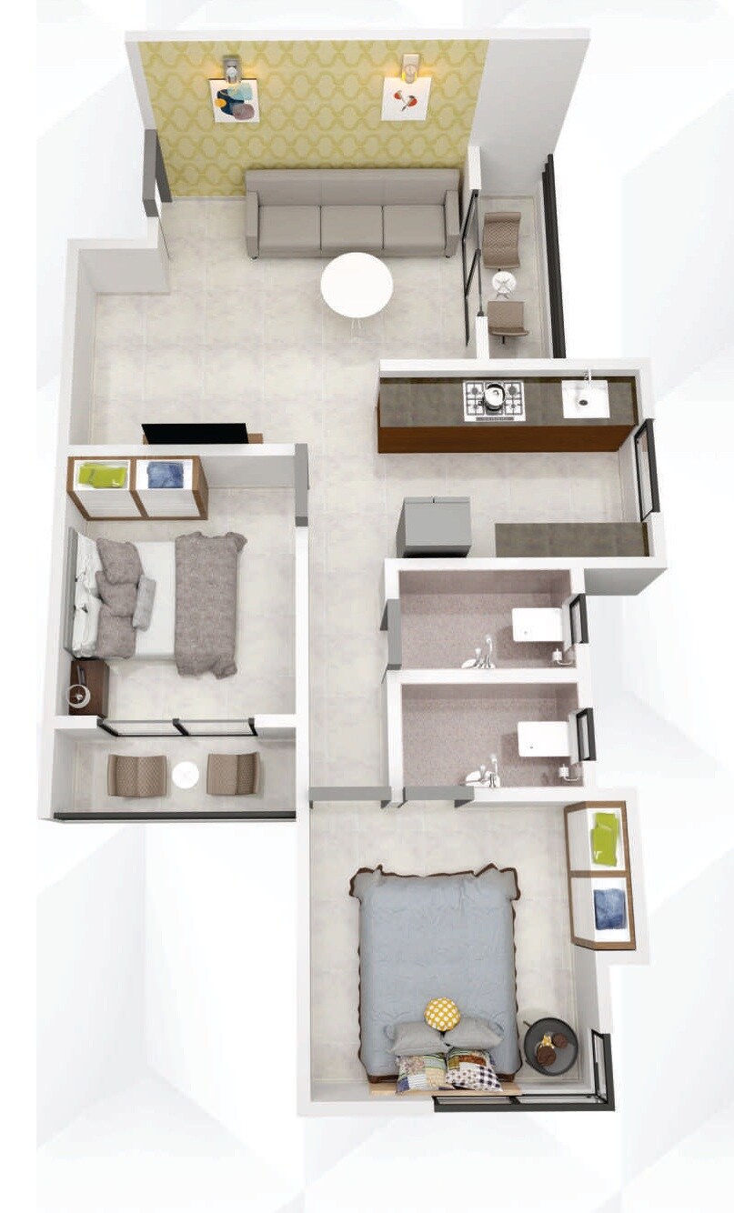 Floor plan of 2 BHK 545 Sq. Ft. Apartment in VG Shree Hari Complex, Palghar