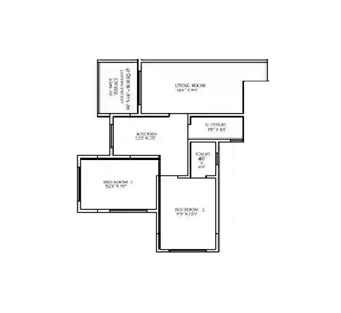 Floor plan of 2 BHK 445 Sq. Ft. Apartment in Vidhata Heights, Palghar