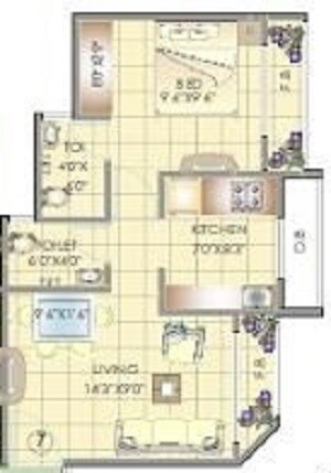 Floor plan of 1 BHK 386 Sq. Ft. Apartment in Vikram Rachna Towers, Palghar