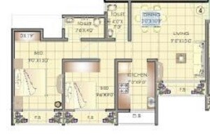 Floor plan of 2 BHK 565 Sq. Ft. Apartment in Vikram Rachna Towers, Palghar