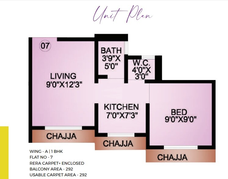 Floor plan of 1 BHK 292 Sq. Ft. Apartment in Vinay Unique Avenue 210, Palghar