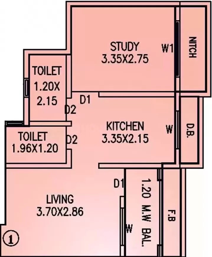 Floor plan of 1 BHK 372 Sq. Ft. Apartment in Vinay Unique Gardens, Palghar
