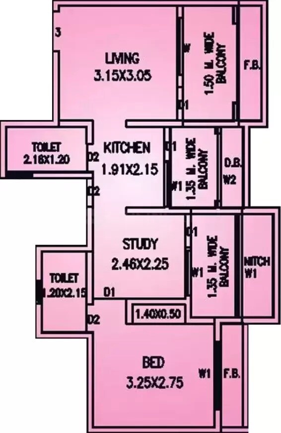 Floor plan of 2 BHK 409 Sq. Ft. Apartment in Vinay Unique Gardens, Palghar