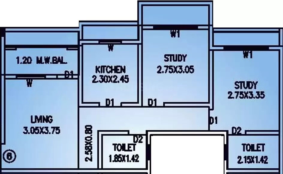 Floor plan of 2 BHK 545 Sq. Ft. Apartment in Vinay Unique Gardens, Palghar
