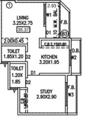 Floor plan of 1 BHK 381 Sq. Ft. Apartment in Vinay Unique Homes, Palghar