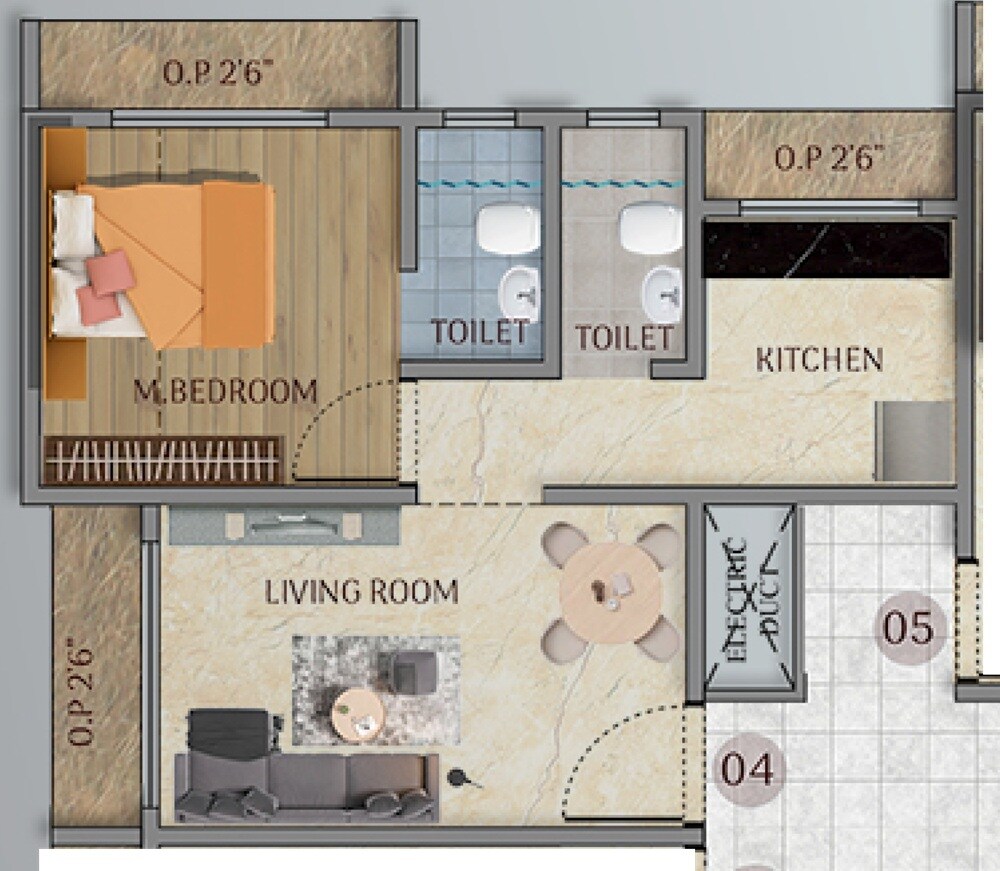 Floor plan of 1 BHK 333 Sq. Ft. Apartment in Vinayak Apartments Virar, Palghar