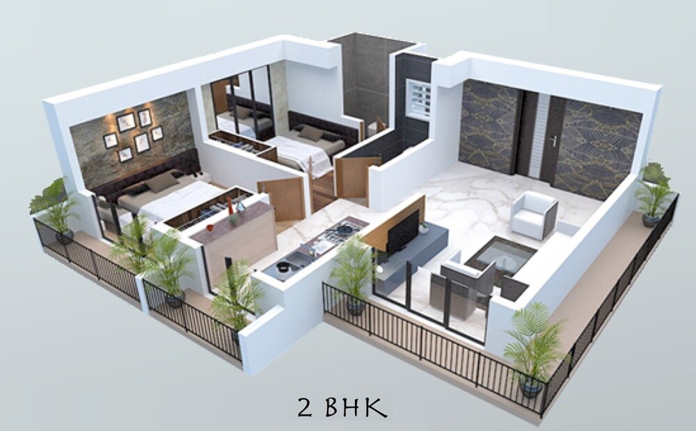 Floor plan of 2 BHK 462 Sq. Ft. Apartment in Vinayak Apartments Virar, Palghar