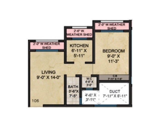 Floor plan of 1 BHK 360 Sq. Ft. Apartment in Vinayak Mahavir Complex, Palghar