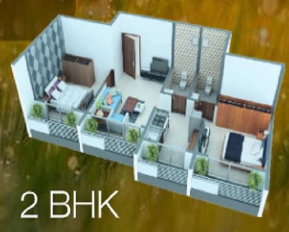 Floor plan of 2 BHK 426 Sq. Ft. Apartment in Sadguru Aarambh, Palghar